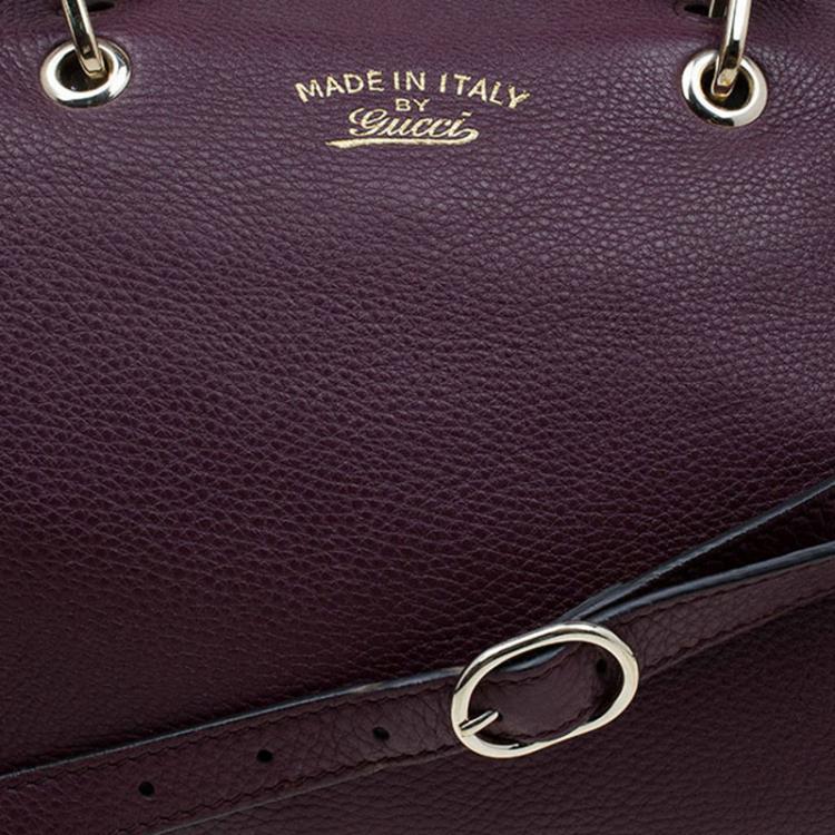 Pre Owned Gucci Burgundy Pebbled Leather Medium Bamboo Boston Bag