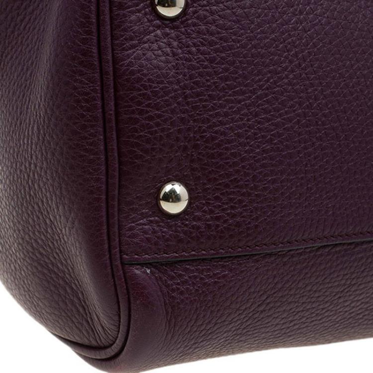 Pre Owned Gucci Burgundy Pebbled Leather Medium Bamboo Boston Bag