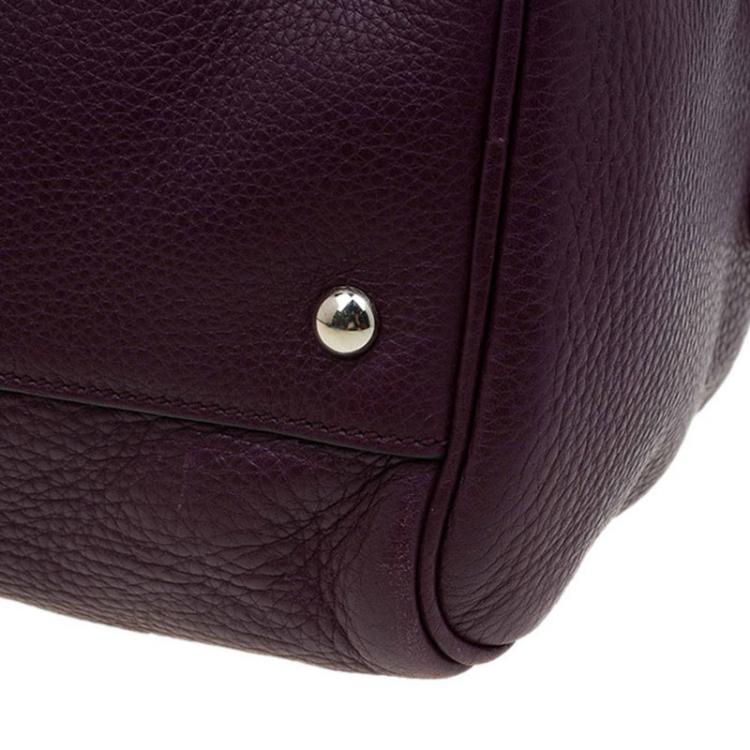 Pre Owned Gucci Burgundy Pebbled Leather Medium Bamboo Boston Bag