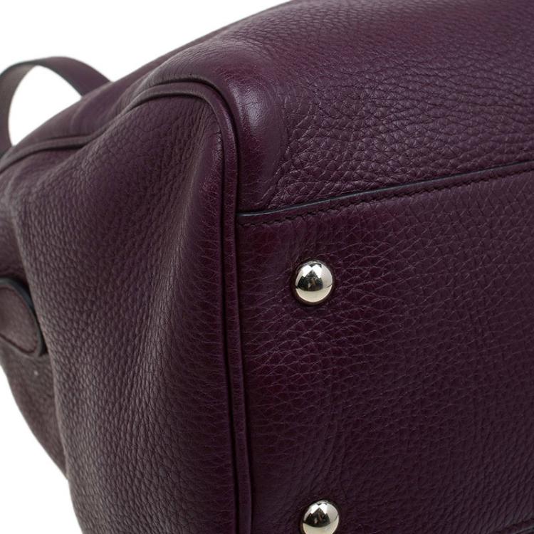 Pre Owned Gucci Burgundy Pebbled Leather Medium Bamboo Boston Bag