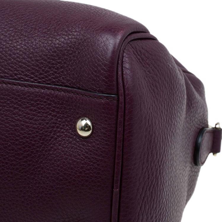 Pre Owned Gucci Burgundy Pebbled Leather Medium Bamboo Boston Bag