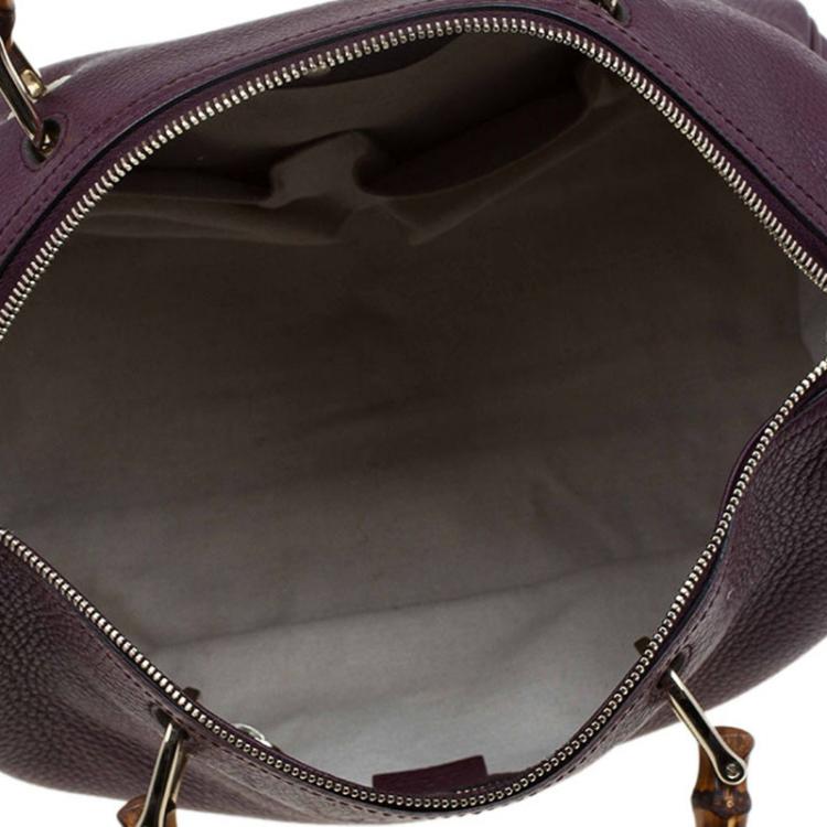 Pre Owned Gucci Burgundy Pebbled Leather Medium Bamboo Boston Bag