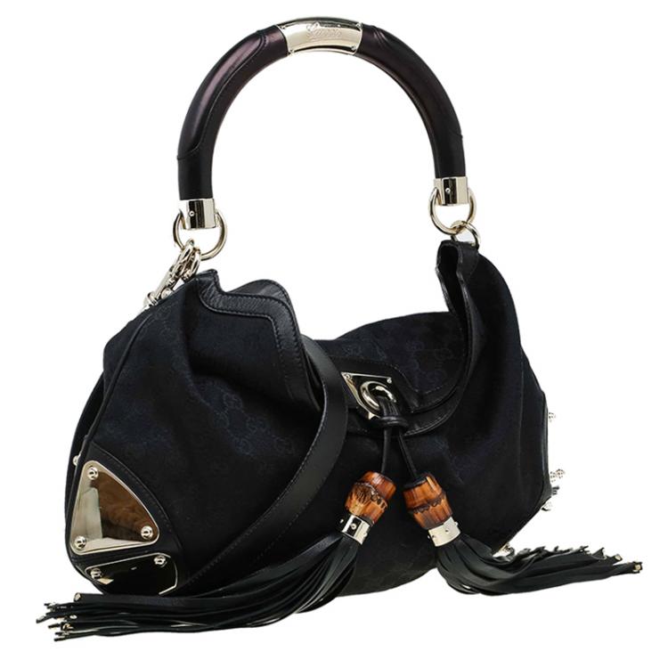 Pre Owned Gucci Black GG Canvas Medium Indy Top Handle Bag