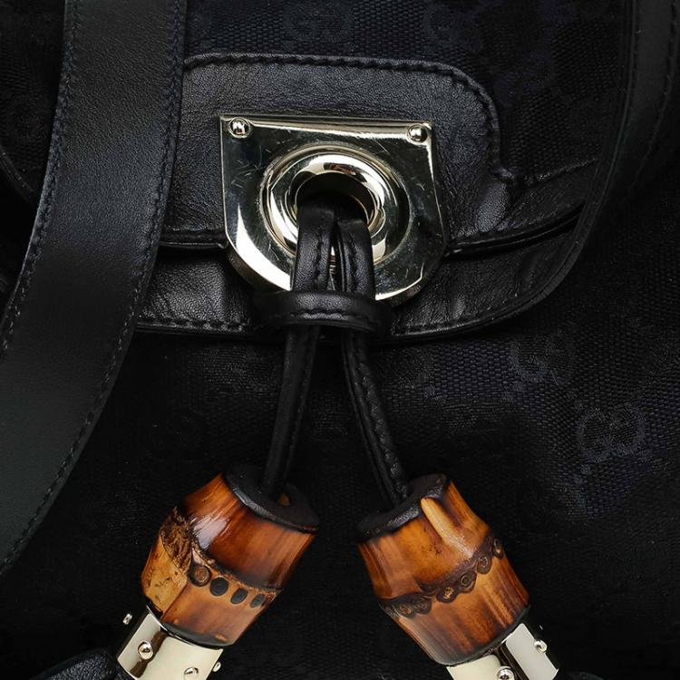 Pre Owned Gucci Black GG Canvas Medium Indy Top Handle Bag