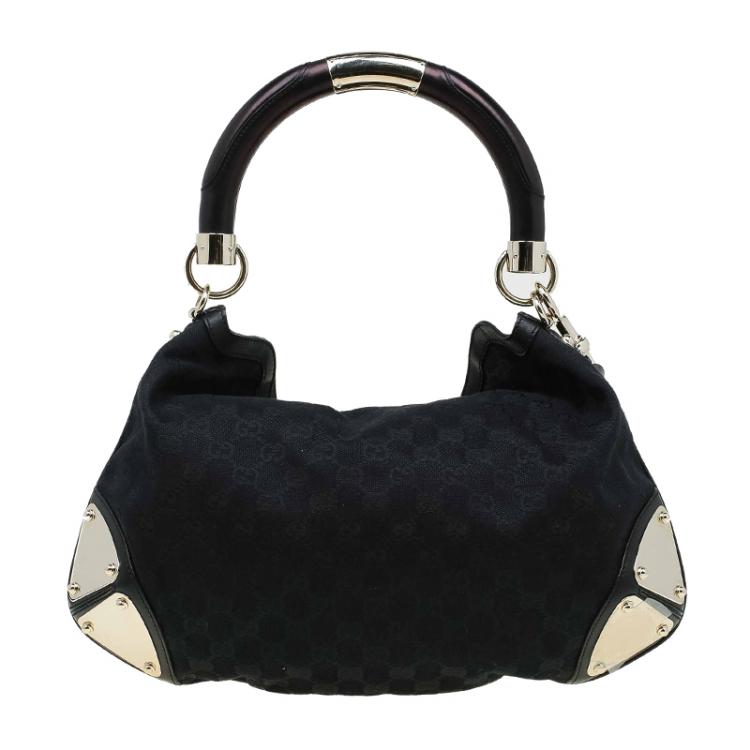 Pre Owned Gucci Black GG Canvas Medium Indy Top Handle Bag