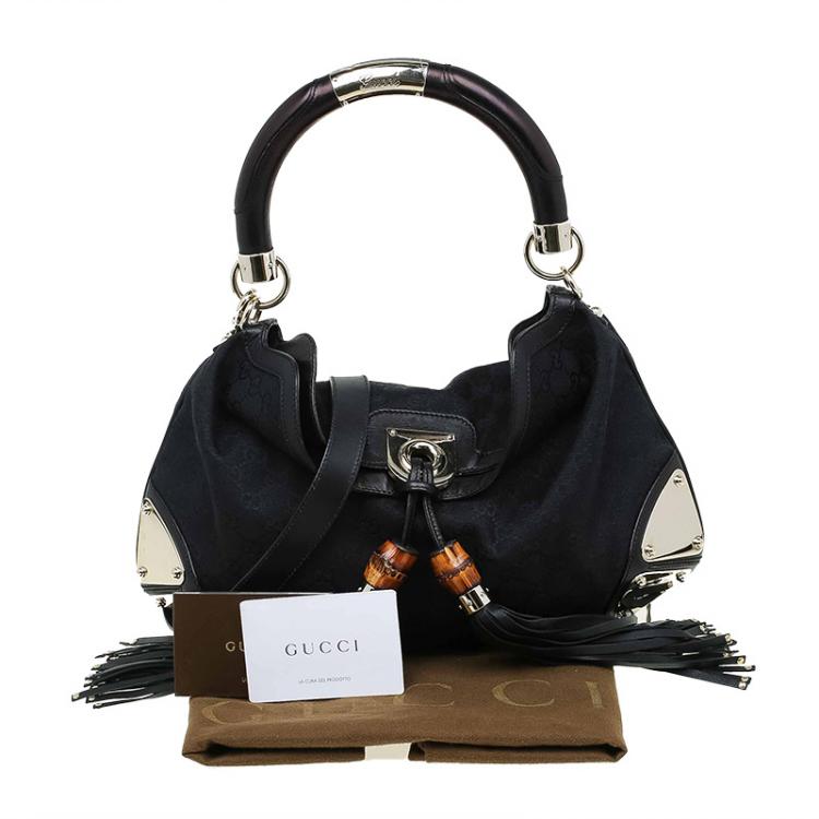 Pre Owned Gucci Black GG Canvas Medium Indy Top Handle Bag