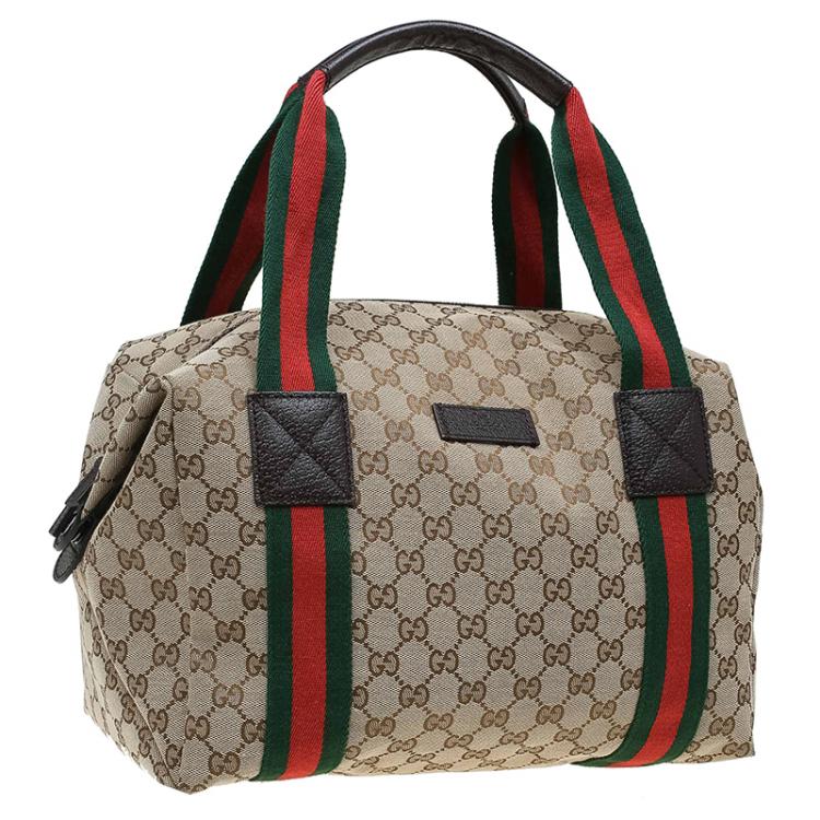 مملوكة مسبقًا Gucci Beige GG Canvas Carry On Web Duffel Bag
