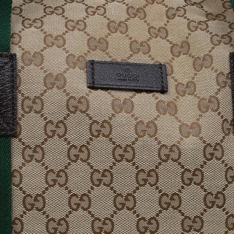مملوكة مسبقًا Gucci Beige GG Canvas Carry On Web Duffel Bag