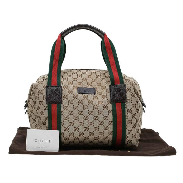 مملوكة مسبقًا Gucci Beige GG Canvas Carry On Web Duffel Bag