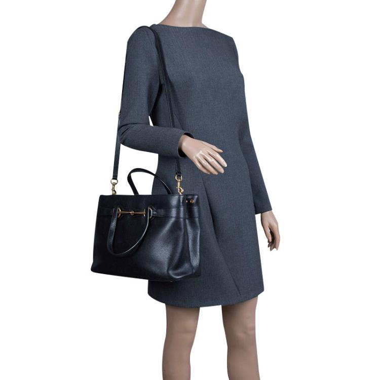 Pre Owned Gucci Black Leather Bright Bit Jasmine Top Handle Bag
