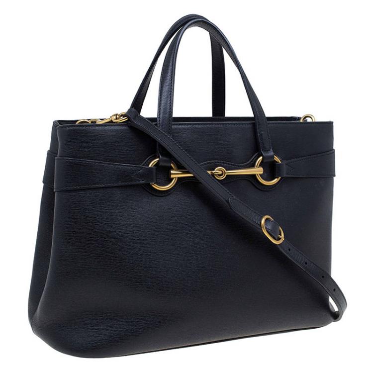 Pre Owned Gucci Black Leather Bright Bit Jasmine Top Handle Bag
