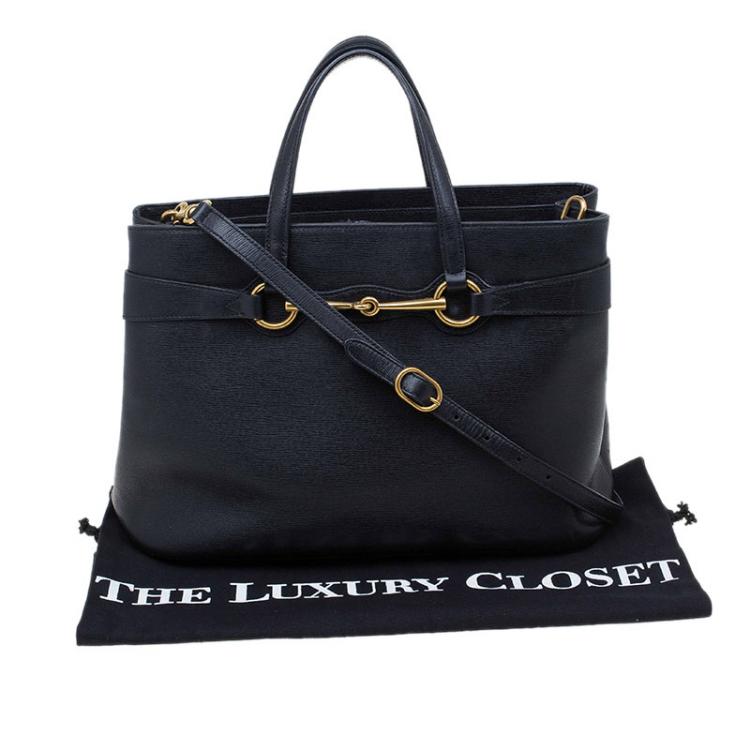 Pre Owned Gucci Black Leather Bright Bit Jasmine Top Handle Bag