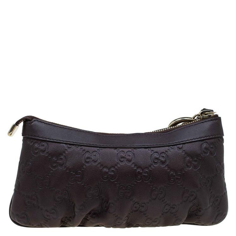 Pre Owned Gucci Dark Brown Guccissima Leather Wristlet Pouch