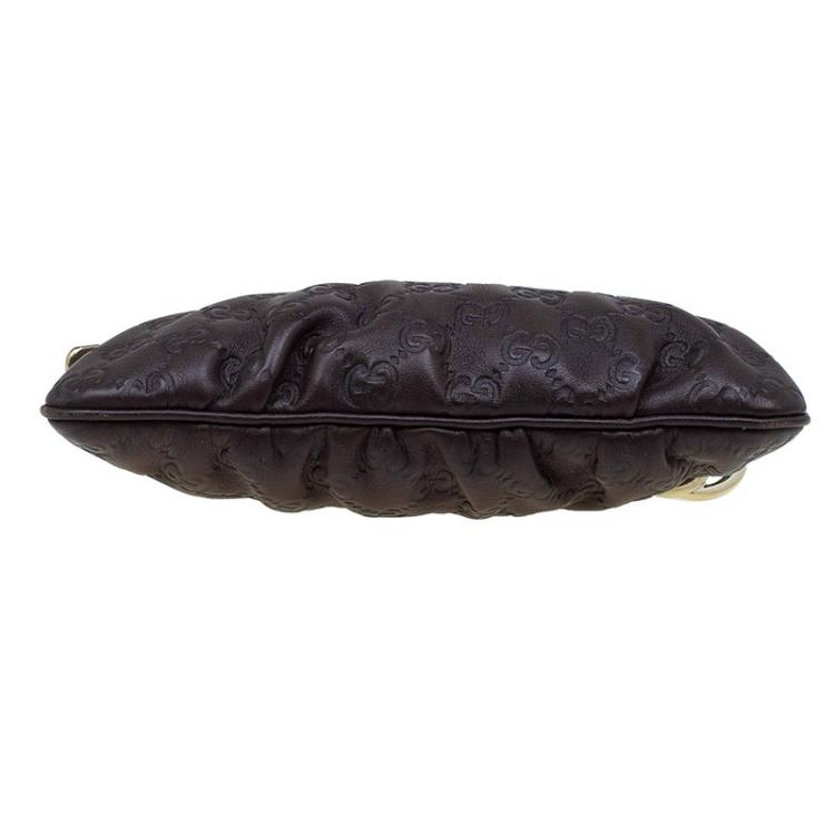Pre Owned Gucci Dark Brown Guccissima Leather Wristlet Pouch