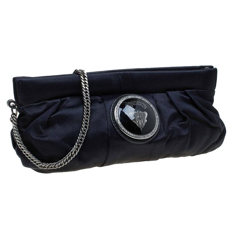 Pre Owned Gucci Black Satin Pop Night Wristlet Clutch