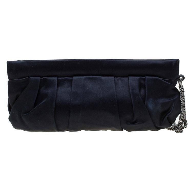 Pre Owned Gucci Black Satin Pop Night Wristlet Clutch