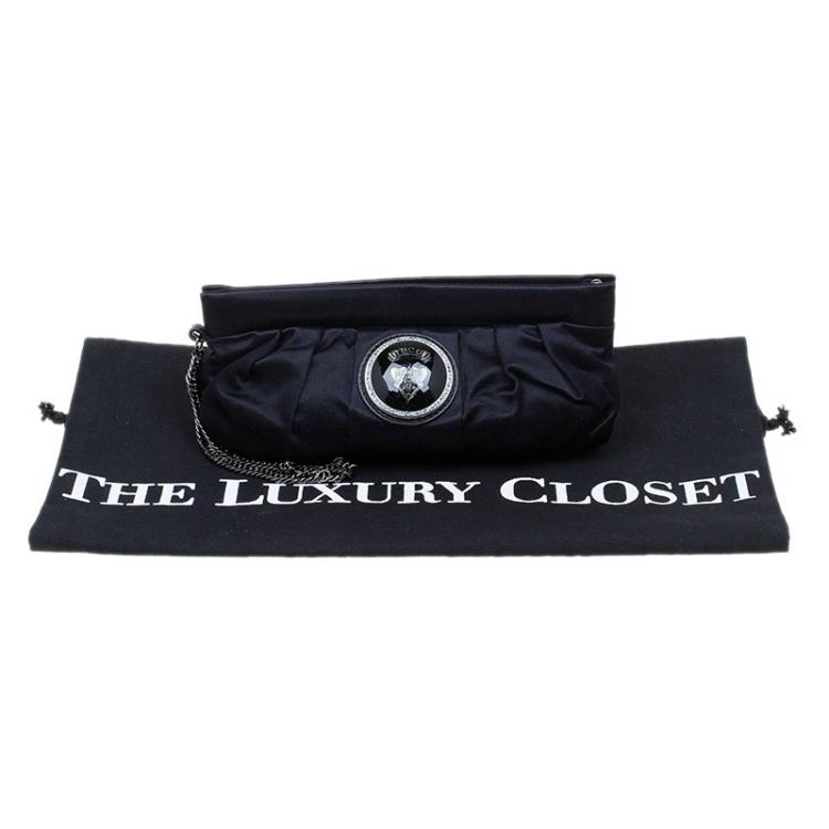 Pre Owned Gucci Black Satin Pop Night Wristlet Clutch