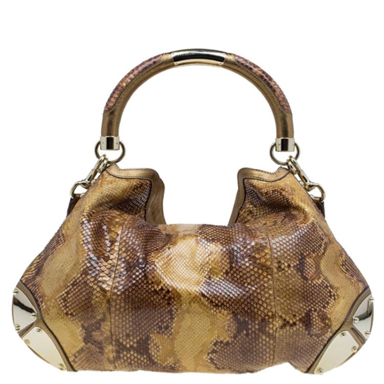 Pre Owned Gucci Metallic Gold Python Large Indy Top Handle Bag