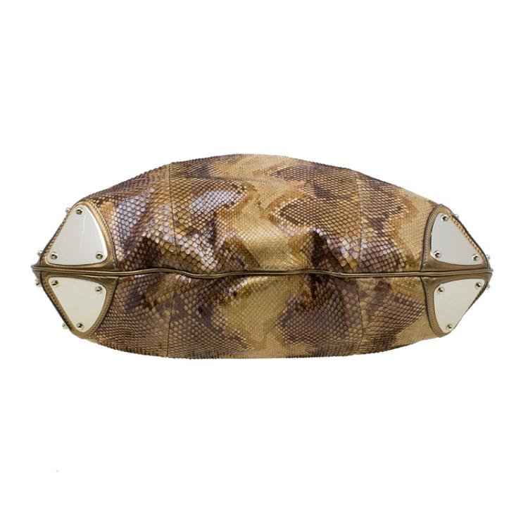Pre Owned Gucci Metallic Gold Python Large Indy Top Handle Bag