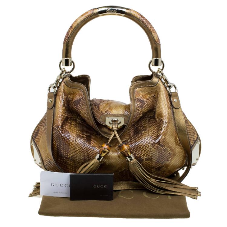Pre Owned Gucci Metallic Gold Python Large Indy Top Handle Bag