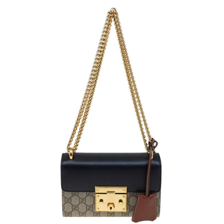 Gucci Tri Color GG Supreme Canvas and Leather Padlock Shoulder Bag ...