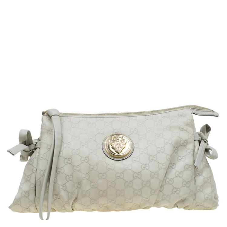 Gucci Beige Guccissima Leather Hysteria Large Top Handle Bag