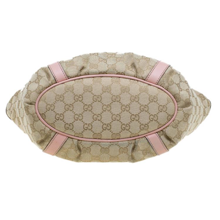 Pre Owned Gucci Beige/Pink GG Canvas D Ring Tote