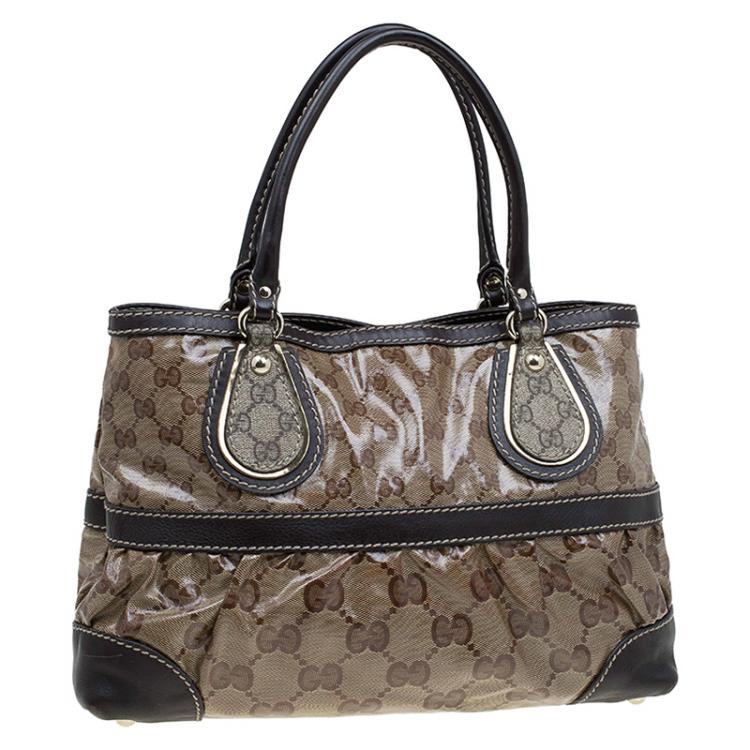 Pre Owned Gucci Brown/Ebony GG Crystal Coated Canvas Mix Tote