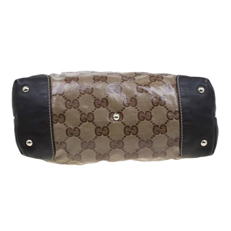 Pre Owned Gucci Brown/Ebony GG Crystal Coated Canvas Mix Tote