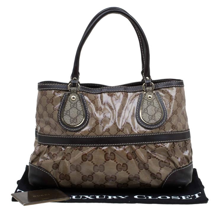 Pre Owned Gucci Brown/Ebony GG Crystal Coated Canvas Mix Tote