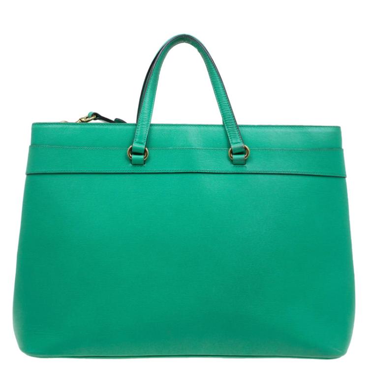 Pre Owned Gucci Green Leather Large Bright Bit Tote