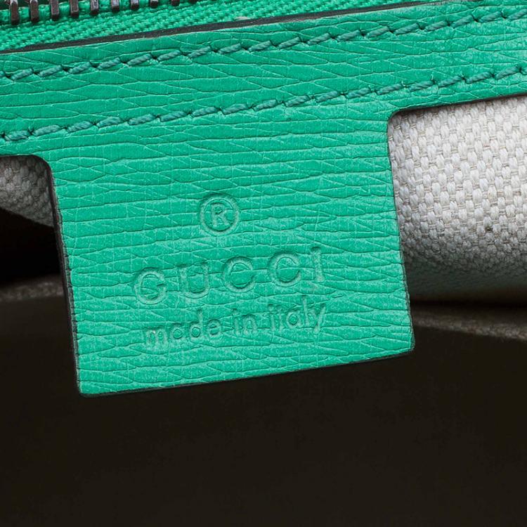 Pre Owned Gucci Green Leather Large Bright Bit Tote