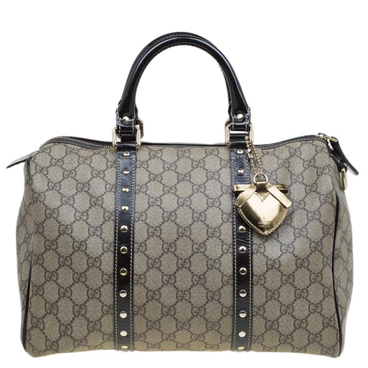 Pre Owned Gucci Beige/Ebony GG Supreme Coated Canvas Medium Hearts Joy Boston Bag