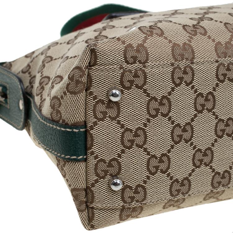 Pre Owned Gucci Beige/Green GG Canvas Small Handle Web Satchel