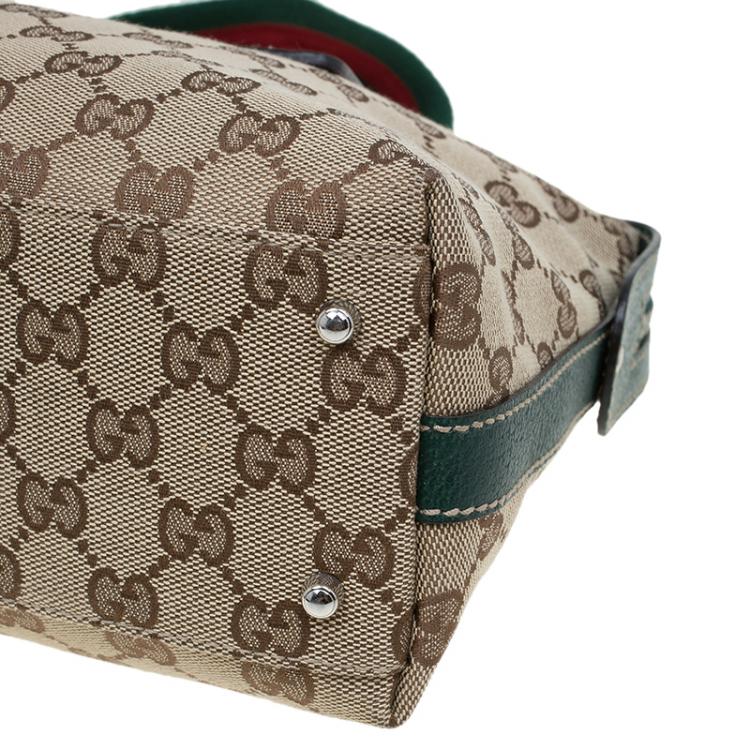 Pre Owned Gucci Beige/Green GG Canvas Small Handle Web Satchel