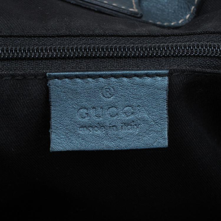 Pre Owned Gucci Beige/Metallic Blue GG Canvas Medium Sukey Tote