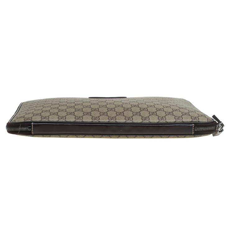 Pre Owned Gucci Beige/Ebony GG Supreme Canvas and Leather Interlocking Logo Laptop Case