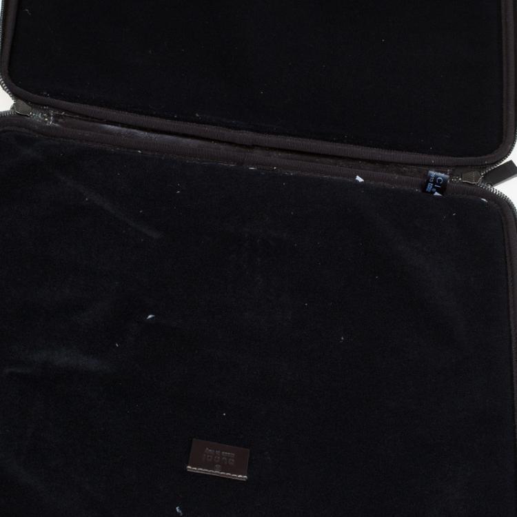 Pre Owned Gucci Beige/Ebony GG Supreme Canvas and Leather Interlocking Logo Laptop Case