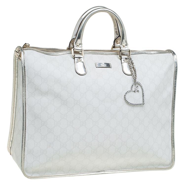 مملوكة مسبقًا Gucci White/Gold GG Supreme Coated Canvas Top Handle Bag