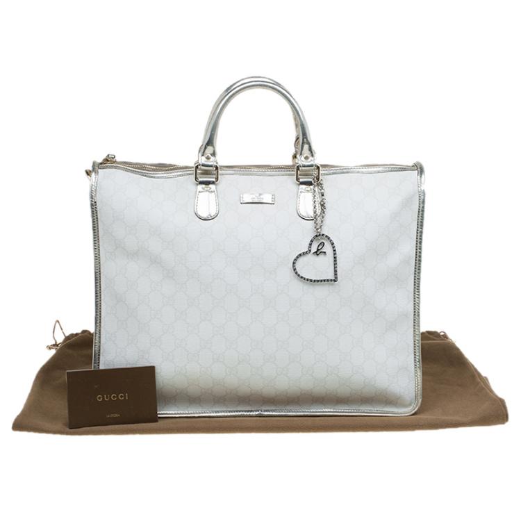 مملوكة مسبقًا Gucci White/Gold GG Supreme Coated Canvas Top Handle Bag