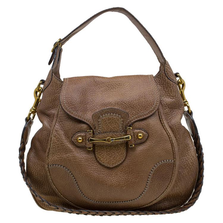 Distressed GUCCI Authentic Tan Leather Satchel Shoulder Bag 