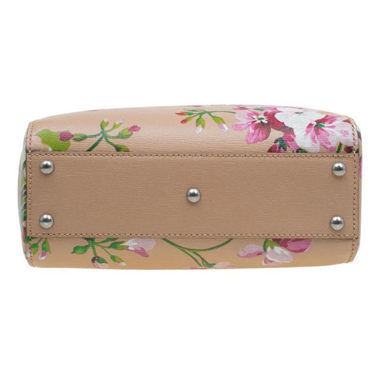 Pre Owned Gucci Multicolor Printed Blooms Leather Mini Bamboo Top Handle Bag