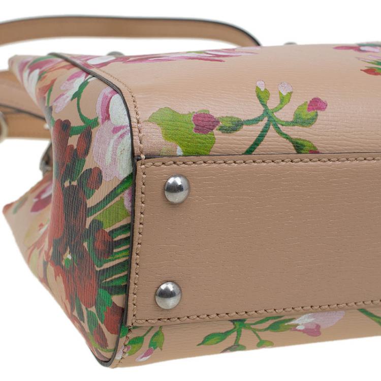 Pre Owned Gucci Multicolor Printed Blooms Leather Mini Bamboo Top Handle Bag