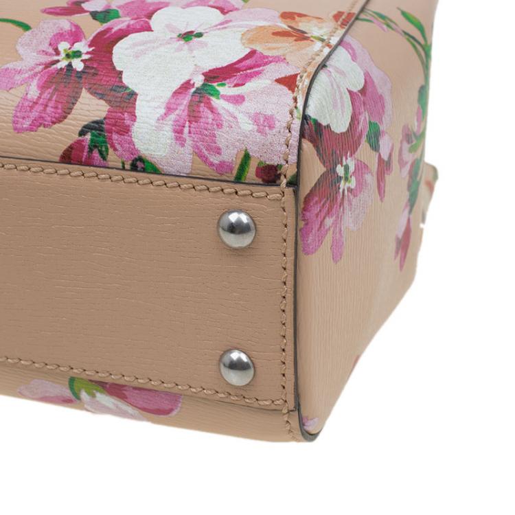 Pre Owned Gucci Multicolor Printed Blooms Leather Mini Bamboo Top Handle Bag