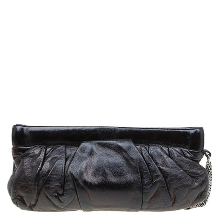 Pre Owned Gucci Metallic Black Leather Pop Night Wristlet Clutch