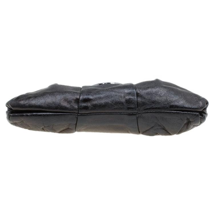 Pre Owned Gucci Metallic Black Leather Pop Night Wristlet Clutch