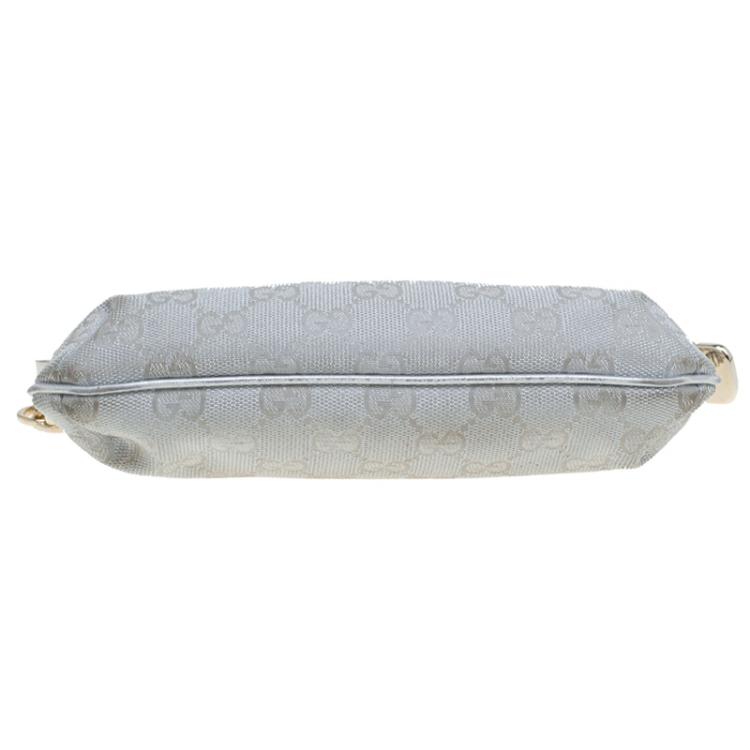 Pre Owned Gucci Silver GG Canvas Interlocking G Wristlet Pouch