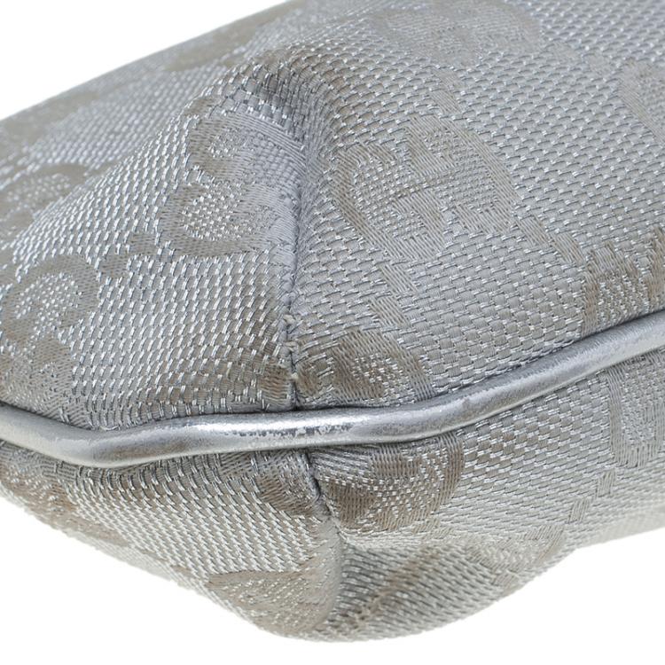 Pre Owned Gucci Silver GG Canvas Interlocking G Wristlet Pouch