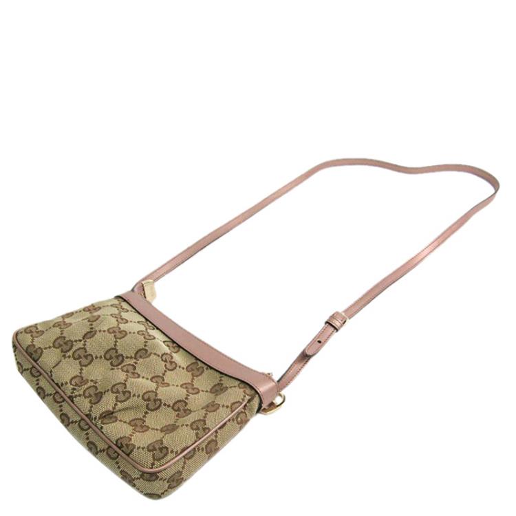 Pre Owned Gucci Beige/Pink GG Canvas Zip Pouch