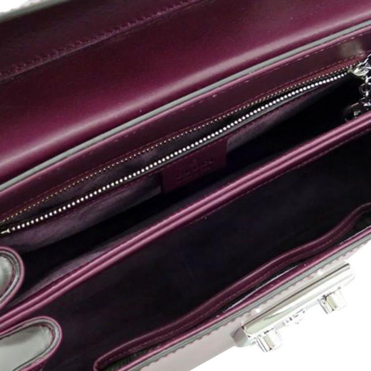 Pre Owned Gucci Bordeaux Leather Bamboo Lady Lock Top Handle Bag